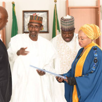 Prince Ned Nwoko briefing the Fct Minister Mohammed Bello on eradication of Malaria in Africa.